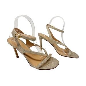 Stuart Weitzman Align 95 Gladiator Glitter Ankle Strap Sandal Heel Gold 7.5